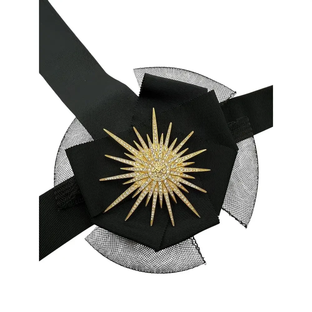 Chanel Black Leather and Grosgrain Belt - Detachable Brooch - Sz34
